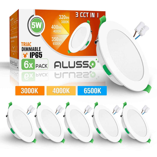 5W 7W IP65 Ultra Slim LED Downlight CCT Dimmable, Cutout 72-100mm, 6 Pack, White Frame - ALUSSO LIGHTING