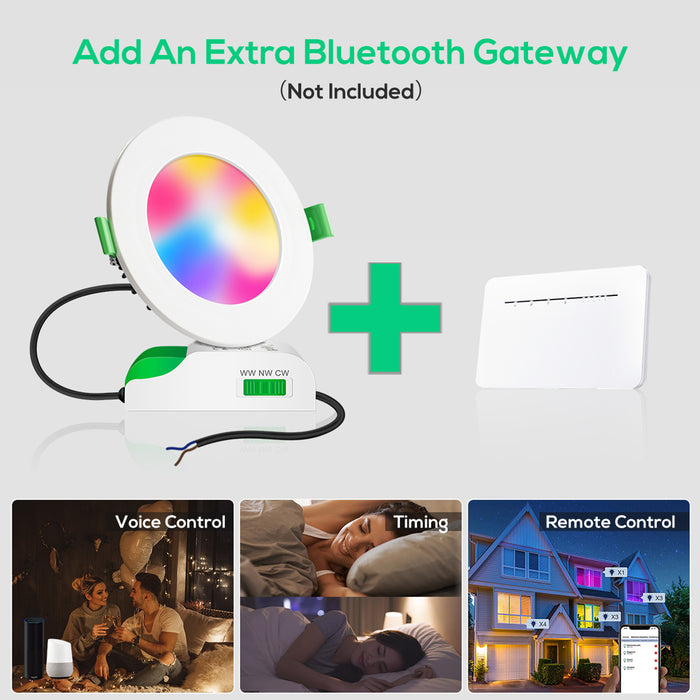 Bluetooth 8W Smart Downlight, White, Cutout 70-80mm, 4 Pack