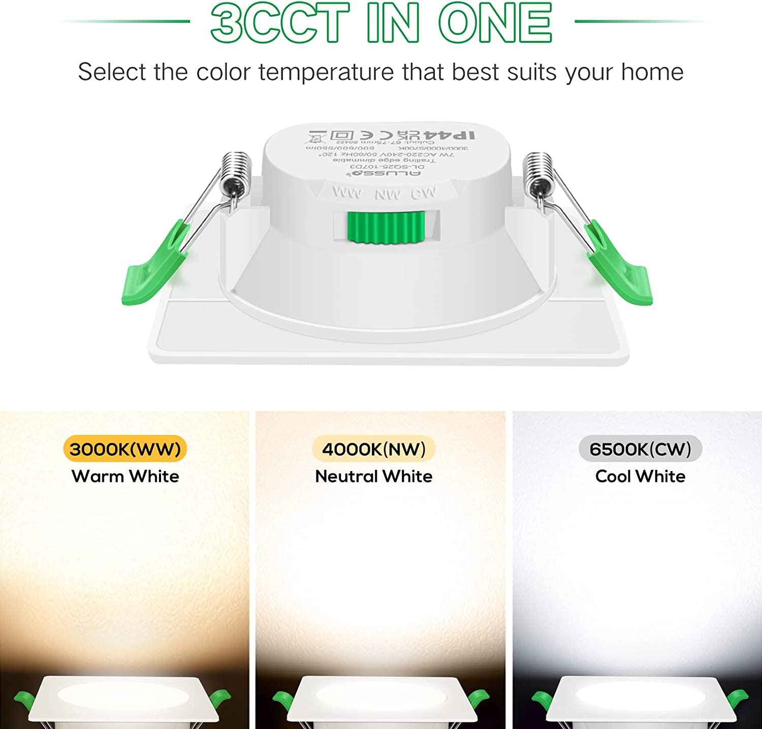 Square LED Recessed Ceiling Lights 7W 67-75mm, 6 Pack - ALUSSO LIGHTING