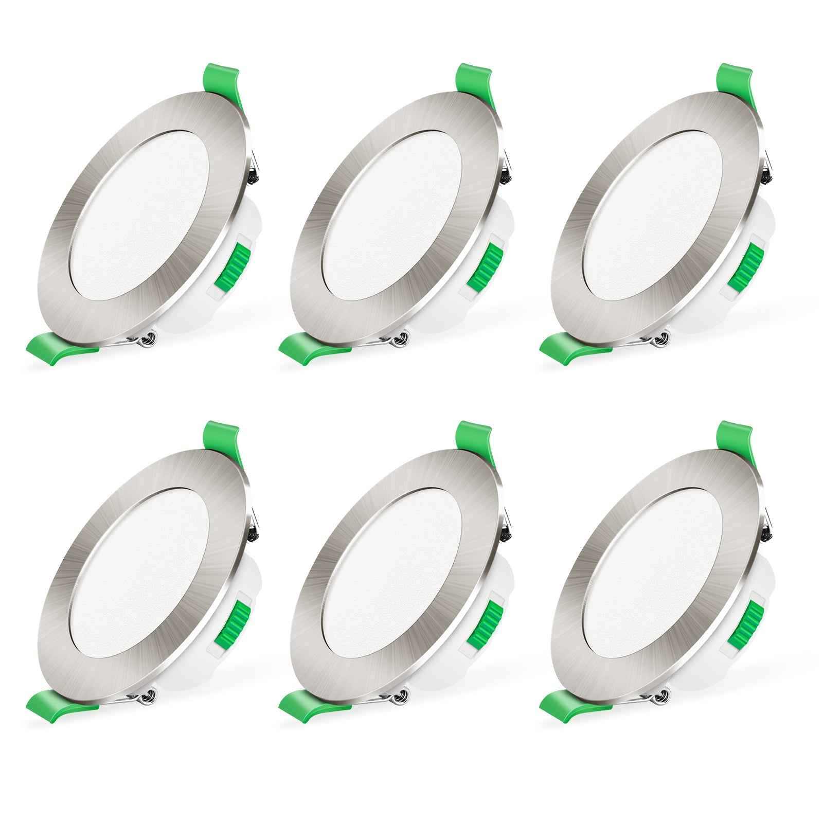 7W Dimmable CCT Ultra Slim Led Downlight Nickel ,Cutout 67-75mm, 6 Pack - ALUSSO LIGHTING