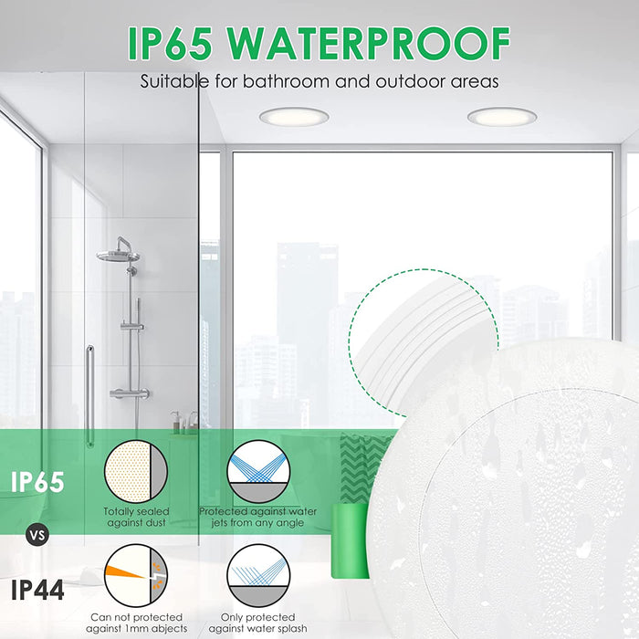 LED Recessed Ceiling Light 7W IP65 Tri-color Dimmable, 67-75mm Cutout Spotlights, 6 Pack