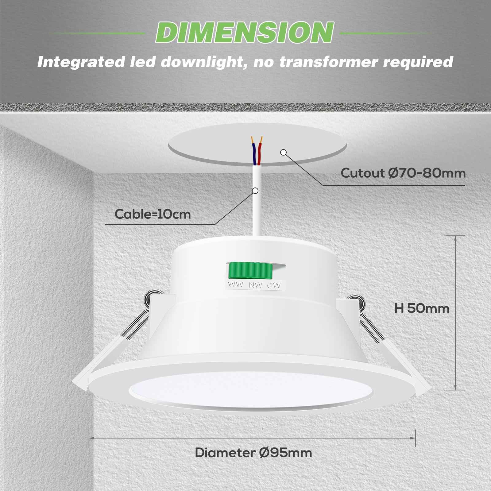 10W/12W/14W Led Downlight Dimmable Tri-coulor IP44/IP65 Recessed Ceiling Lights, 70/90/120mm Cutout, 6 pack - ALUSSO LIGHTING