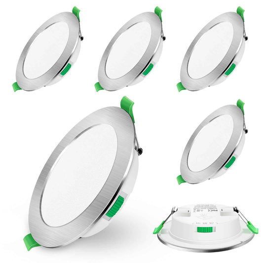 7W Nickel Ultra Slim LED Downlight CCT Dimmable IP44, Cutout 90-100mm 6 Pack - ALUSSO LIGHTING