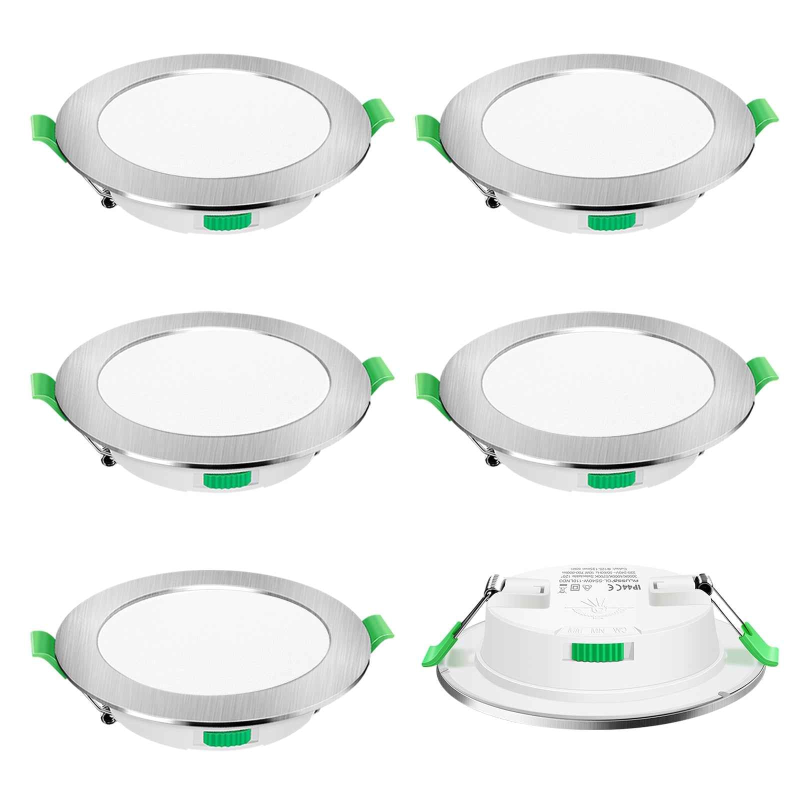 10W Nickel Ultra Slim LED Downlight CCT Dimmable IP44,Cutout 120-135mm 6 Pack - ALUSSO LIGHTING