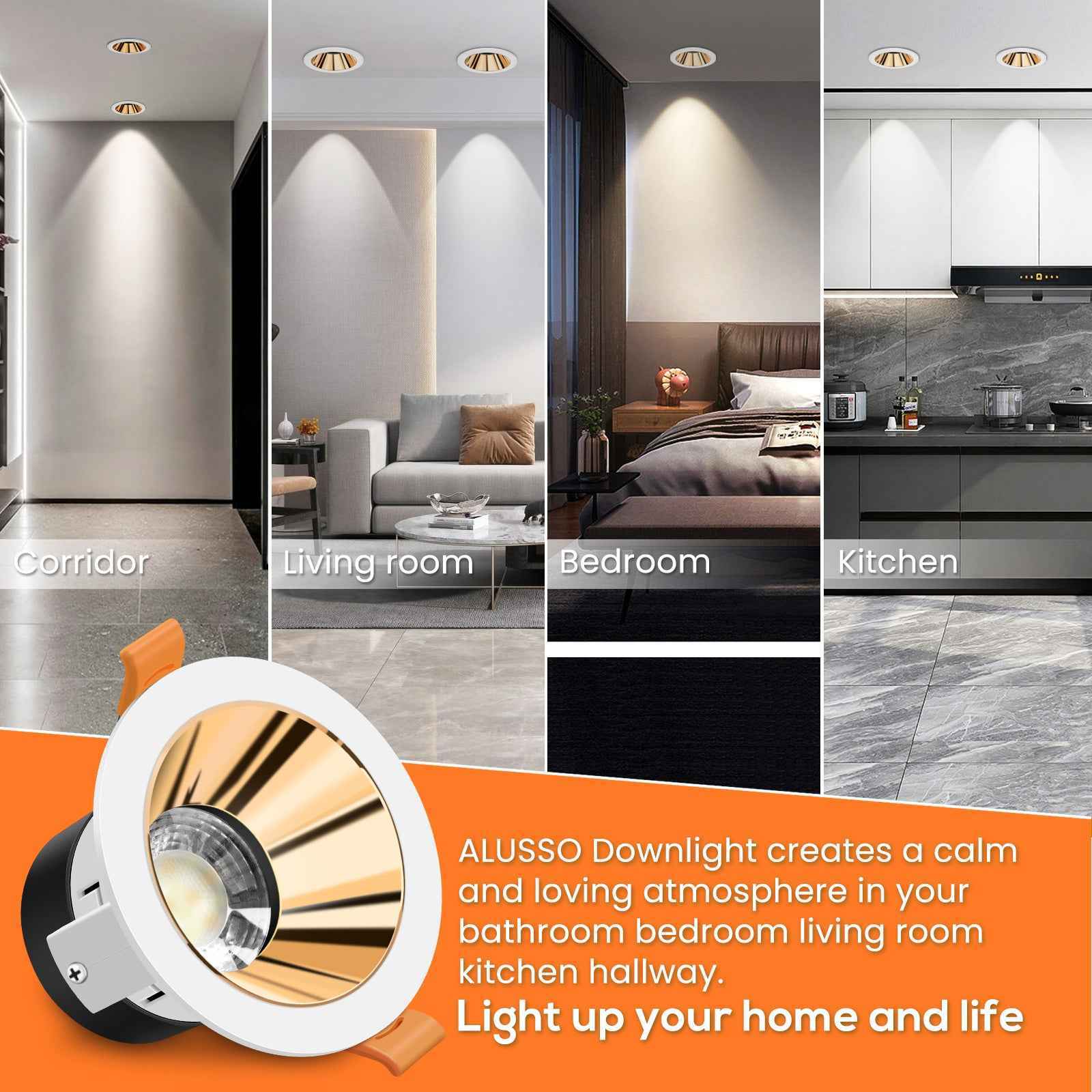 Anti-Glare LED Downlights 7W CCT Cutout 75-80mm, 6 Pack, Golden/Silver with White Frame - ALUSSO LIGHTING